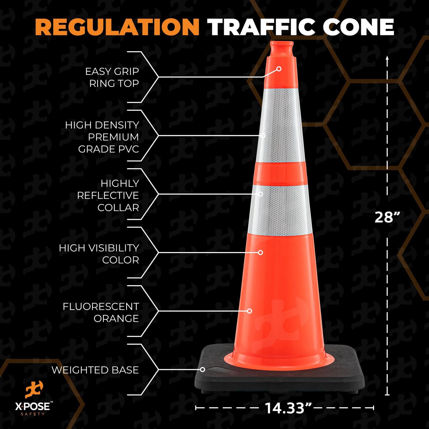 Xpose Safety 28 Inch Orange Slim Line Traffic Cones with 6" & 4" Collars, 6 Pack Multipurpose PVC Plastic Safety Cone for Parking, Soccer, Caution, Kids and Construction - DOT Approved