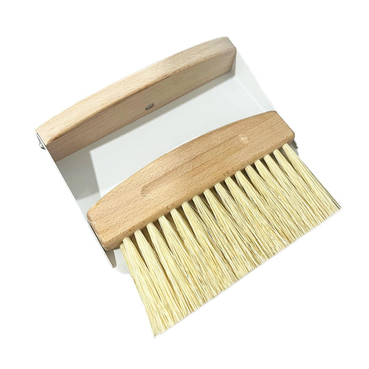 BSMstone Mini Broom and Dustpan Set Small Metal Dustpan and Brush Set Hand Whisk Broom for Home Office Desktop Sofa Pet Care Household Cleaning (sisal Hemp bristles, White)