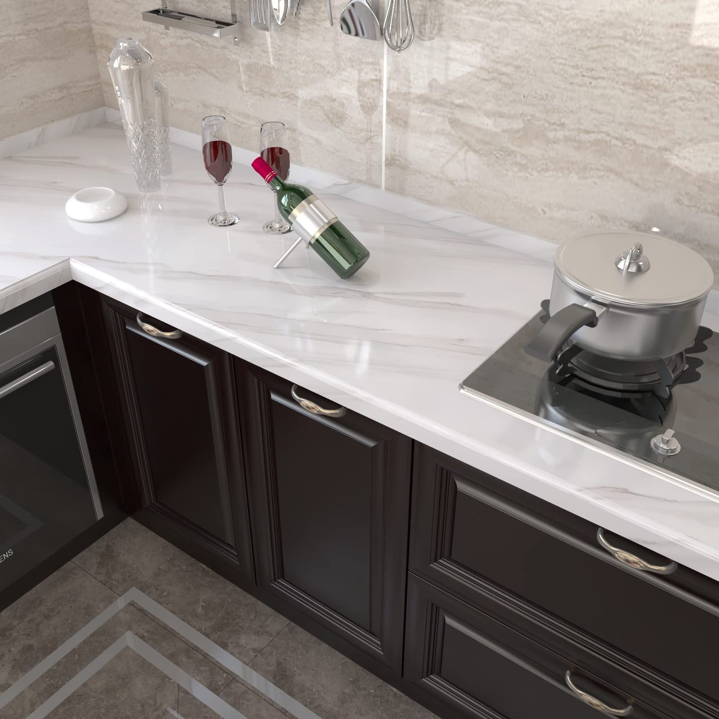VIOPVERY White Marble Peel and Stick Wallpaper 35" x 197", Waterproof Removable Marble Countertop Contact Paper Vinyl Covering for Countertops Kitchen Bathroom Cabinet Desk Backsplash Tile