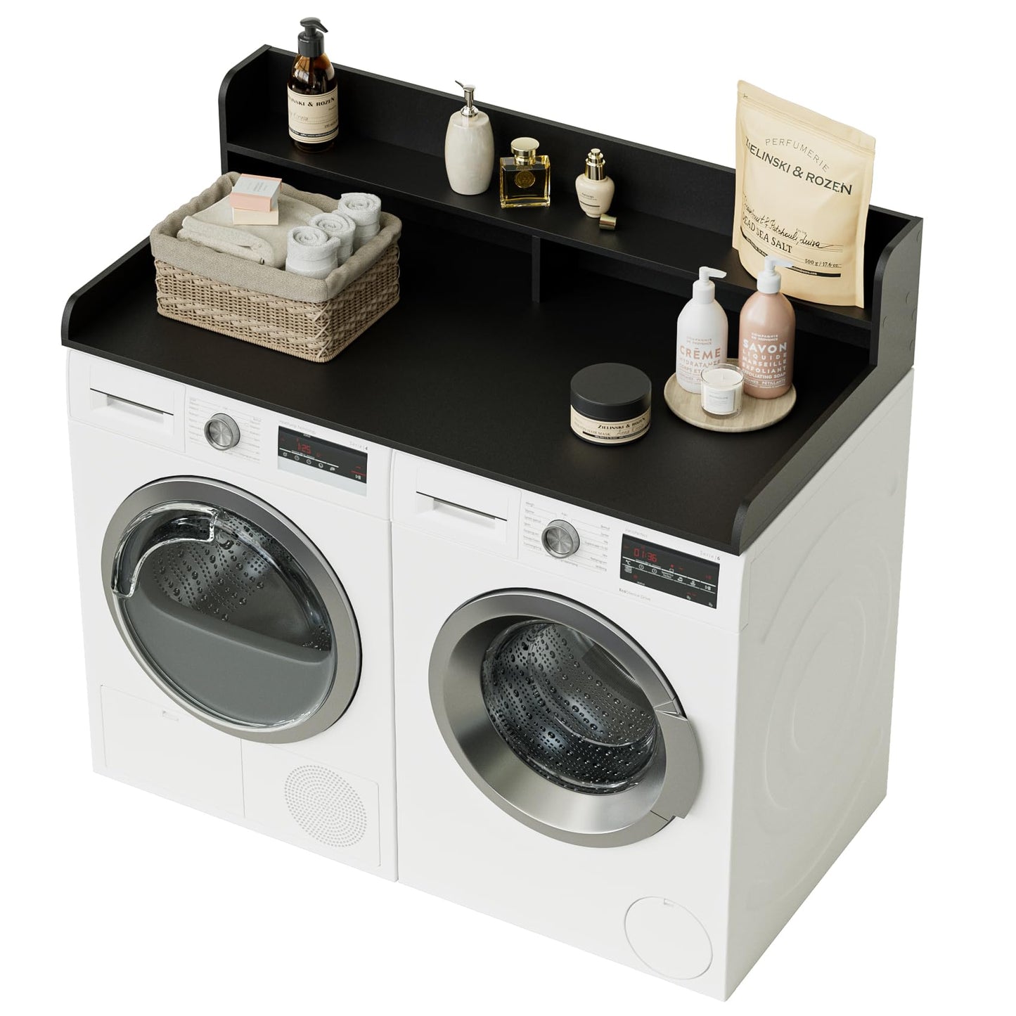 Apetaccat 2-Tier Washer Dryer Countertop, 27.6" x 54" Laundry Countertop for Washer and Dryer, Laundry Room Organization and Storage, Black