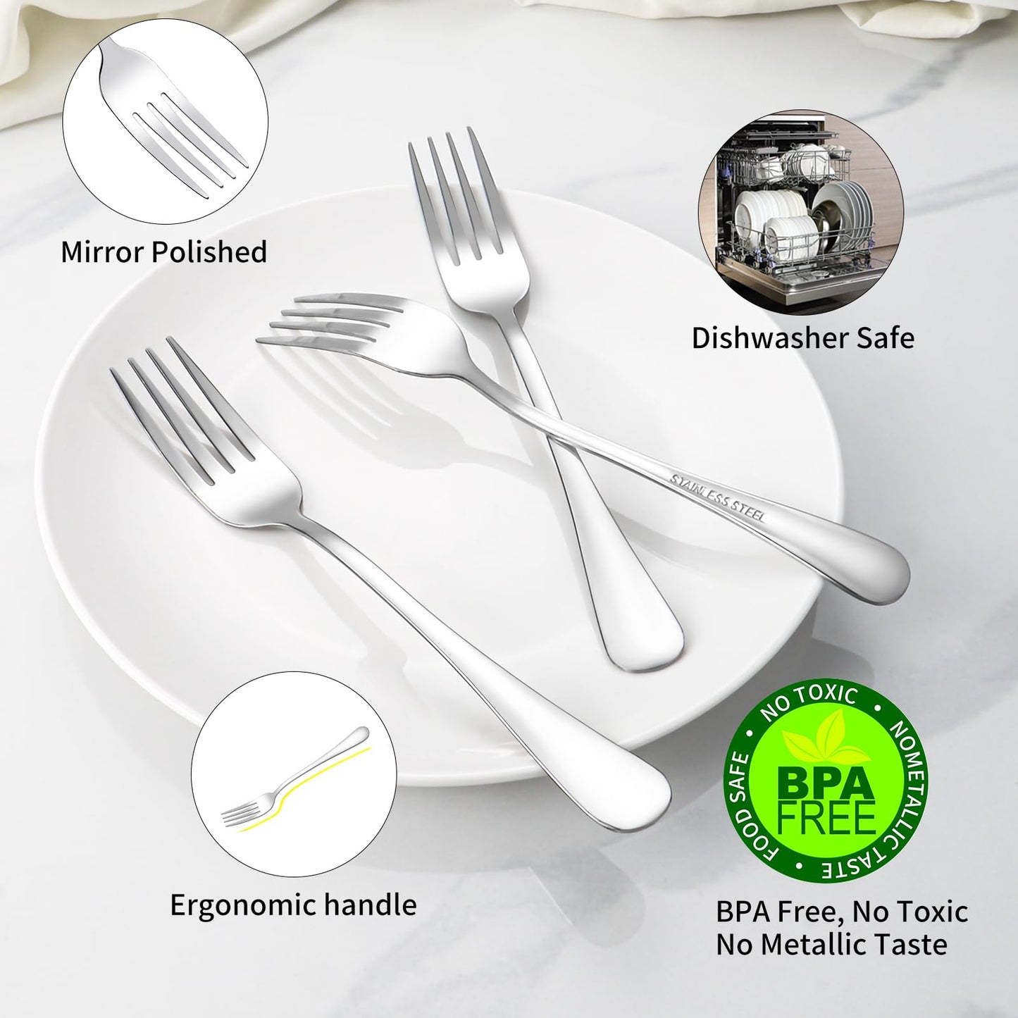 Dinner Forks Set 36 Pcs Top Food Grade Stainless Steel Silverware Table Forks Flatware Forks, 8 Inches,Mirror Finish & Dishwasher Safe,Use for Home,Kitchen or Restaurant