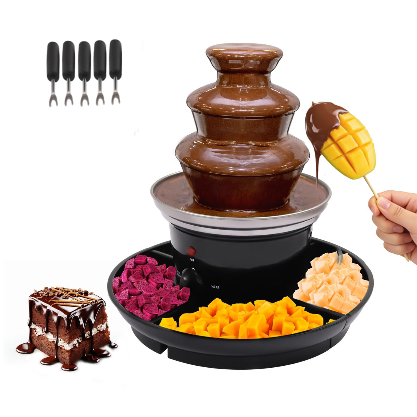 3 Tier Chocolate Fountain Machine, 40W 120V 1Lb Capacity Electric Chocolate Fondue Fountain Machine Stainless Steel Electric Melting Machine with Fruit Plate for Family Gatherings Weddings Birthdays