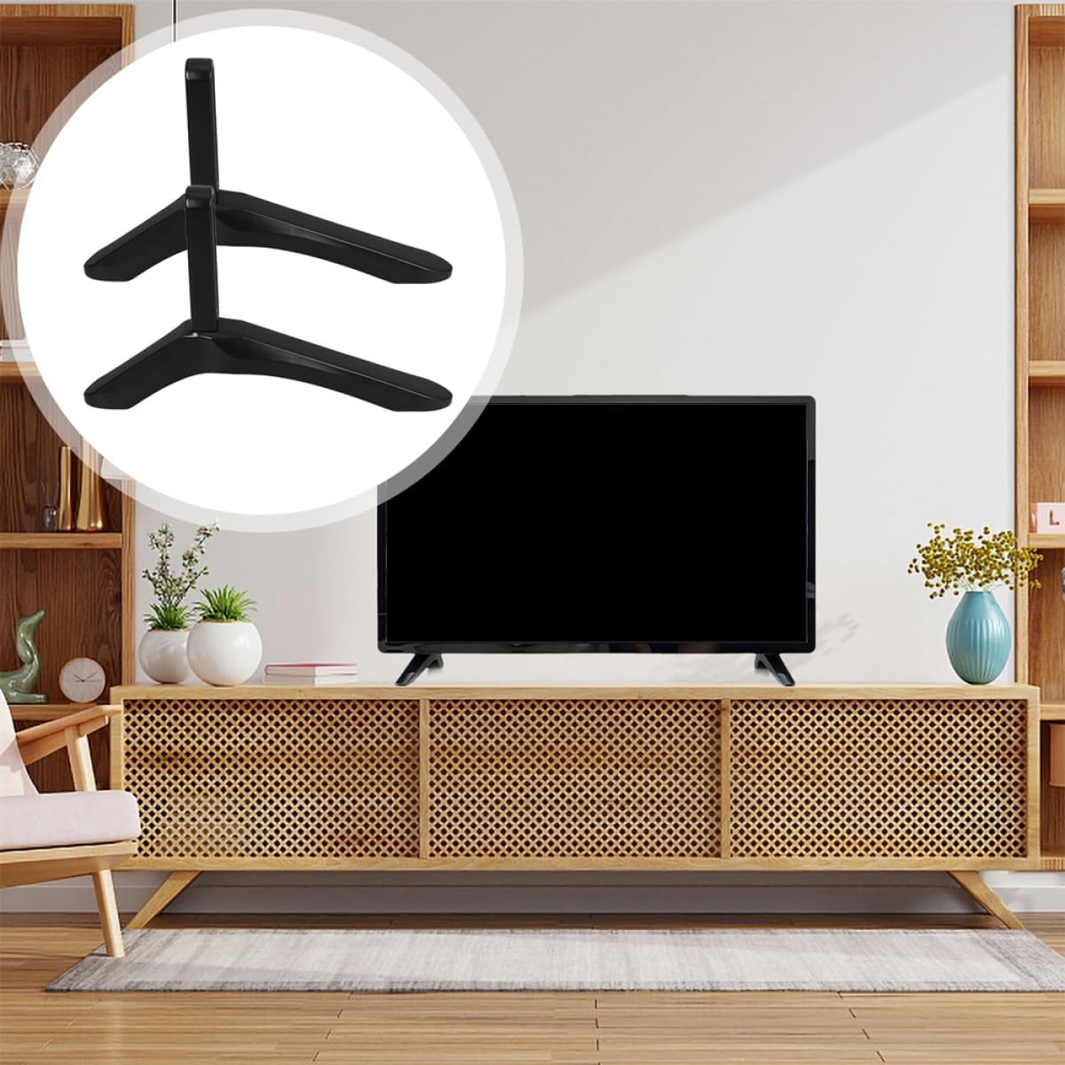 Kisangel Universal Replacement TV Stand Base with Aluminum Alloy Legs No-Drill Desktop TV Mount Stand Heavy Duty