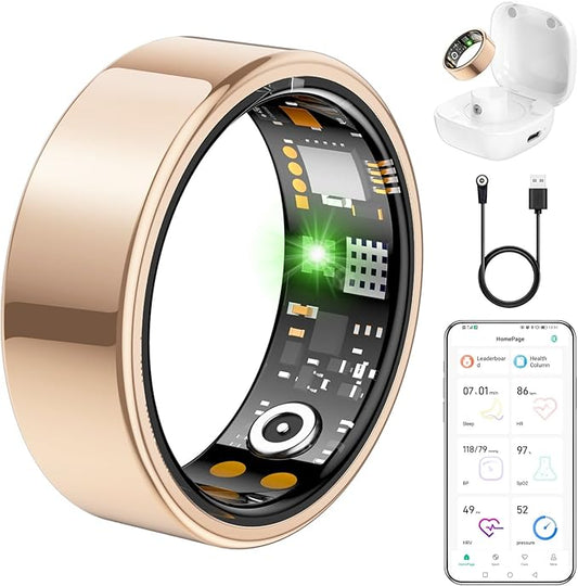 Ring Health Tracker for Women Men, Fit Ring with Heart Rate, Blood Oxygen, Sleep Monitor, Calories, Step Counter, IP68 Waterproof Smart Ring for iPhone & Android, No Subscription Fee (Rose Gold, 11#)