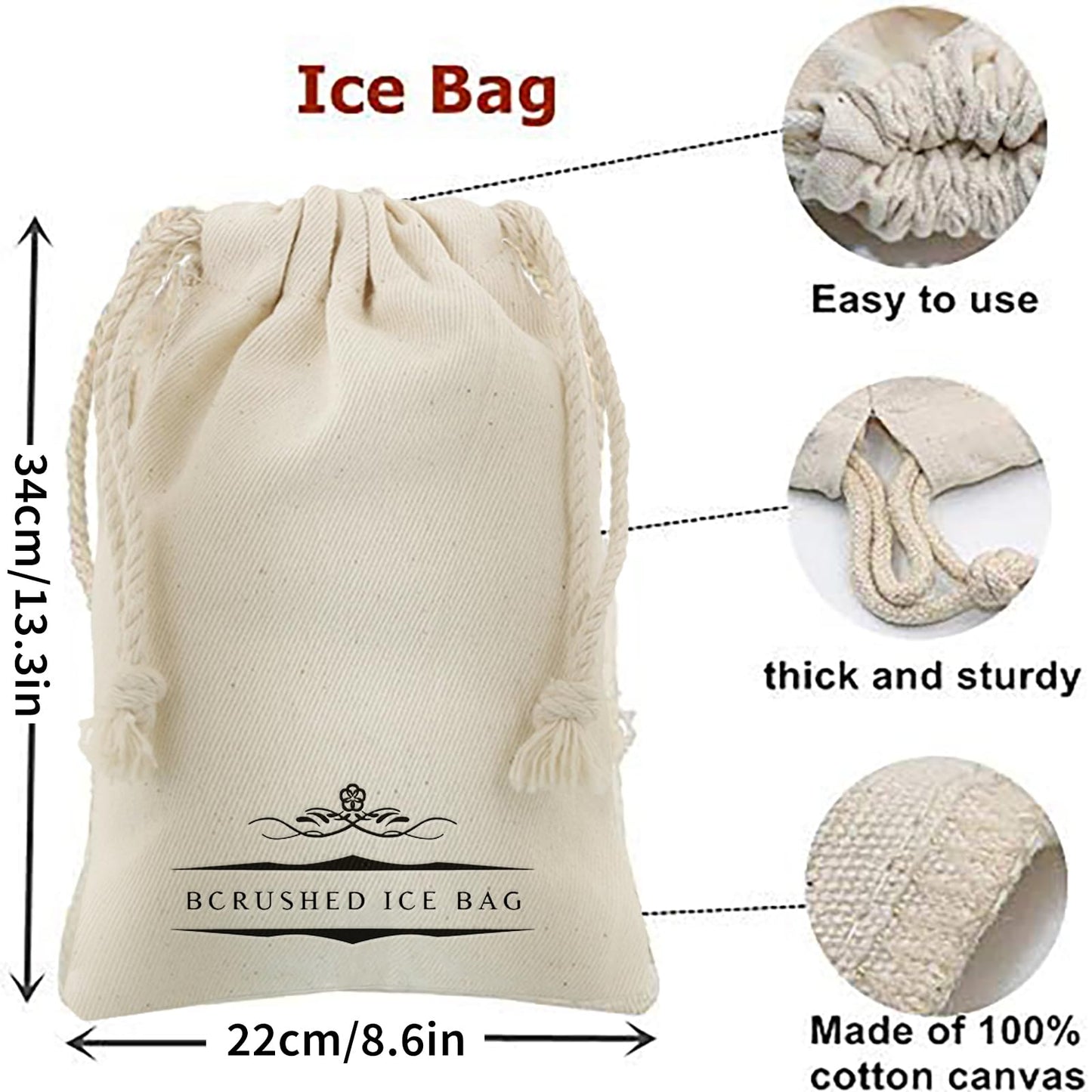 Lewis Bag and Ice Mallet - Wood Hammer and Lewis Bag for Crushed Ice, Bartender Kit Set & Bar Tools Kitchen Accessory