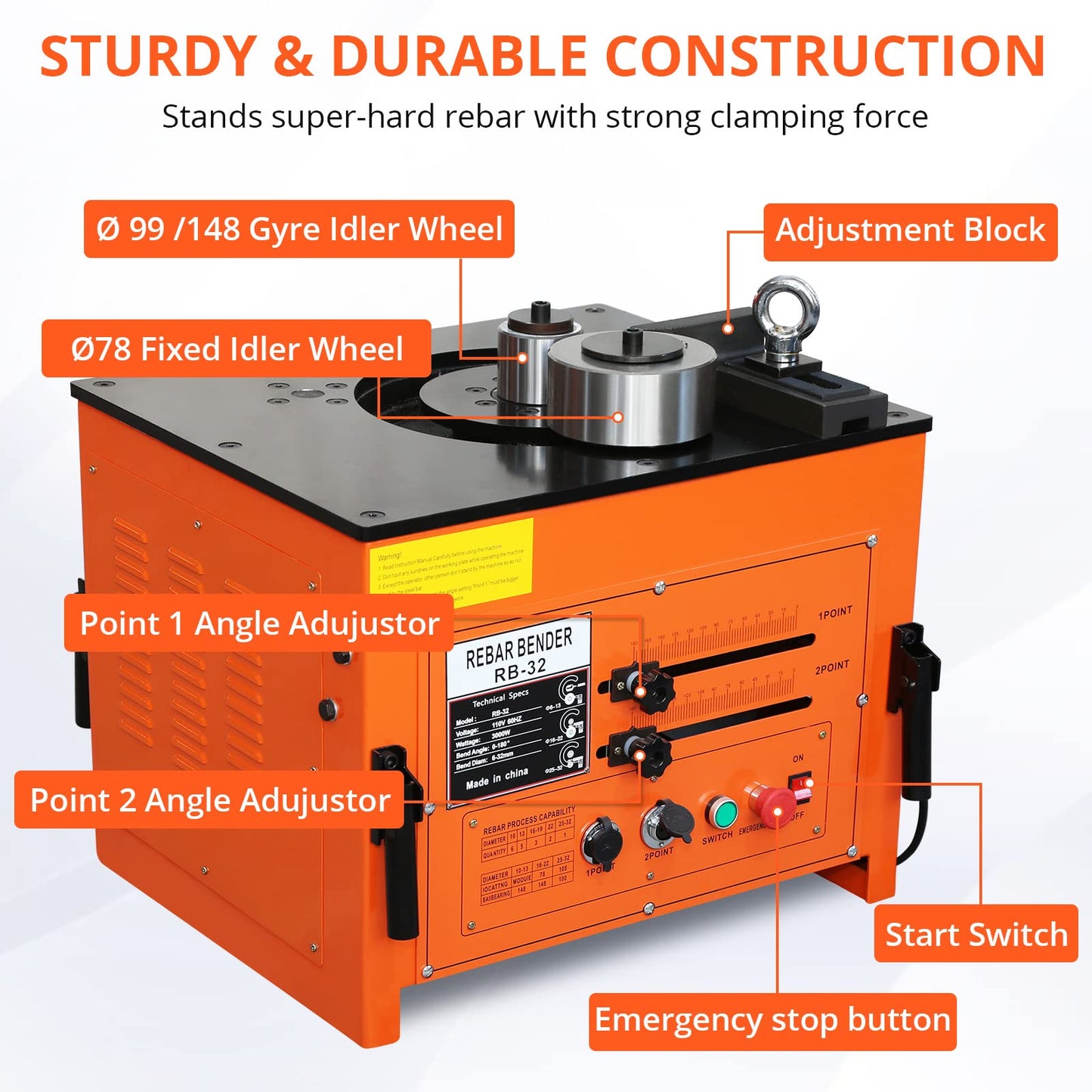 3000W Electric Rebar Bender up to 1.3 inch with Our Electric Bender - Achieve 0-180° Angles, Operate with Convenient Foot Pedal Switch, Powerful 3000W Motor