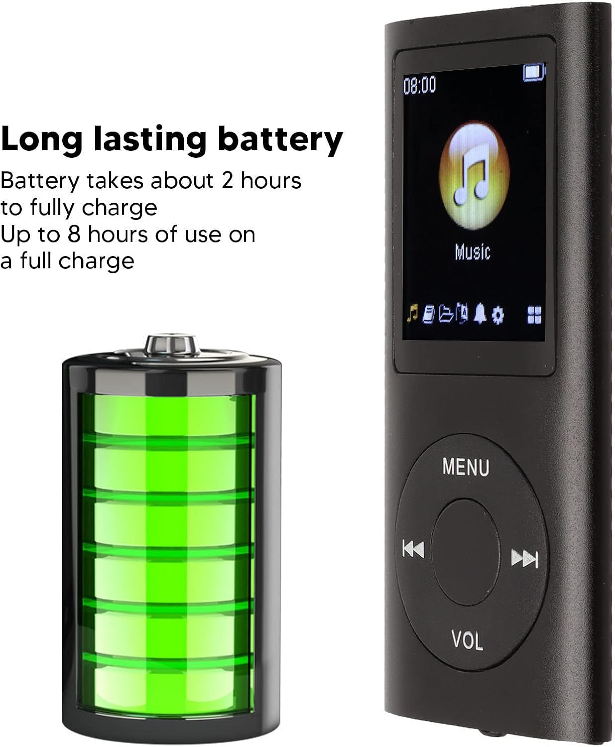 Zopsc MP3 1.8 Inch 64GB, 200mAh Portable Player, Lossless HiFi Music Player with LCD Screen, Memory Card Slot Support