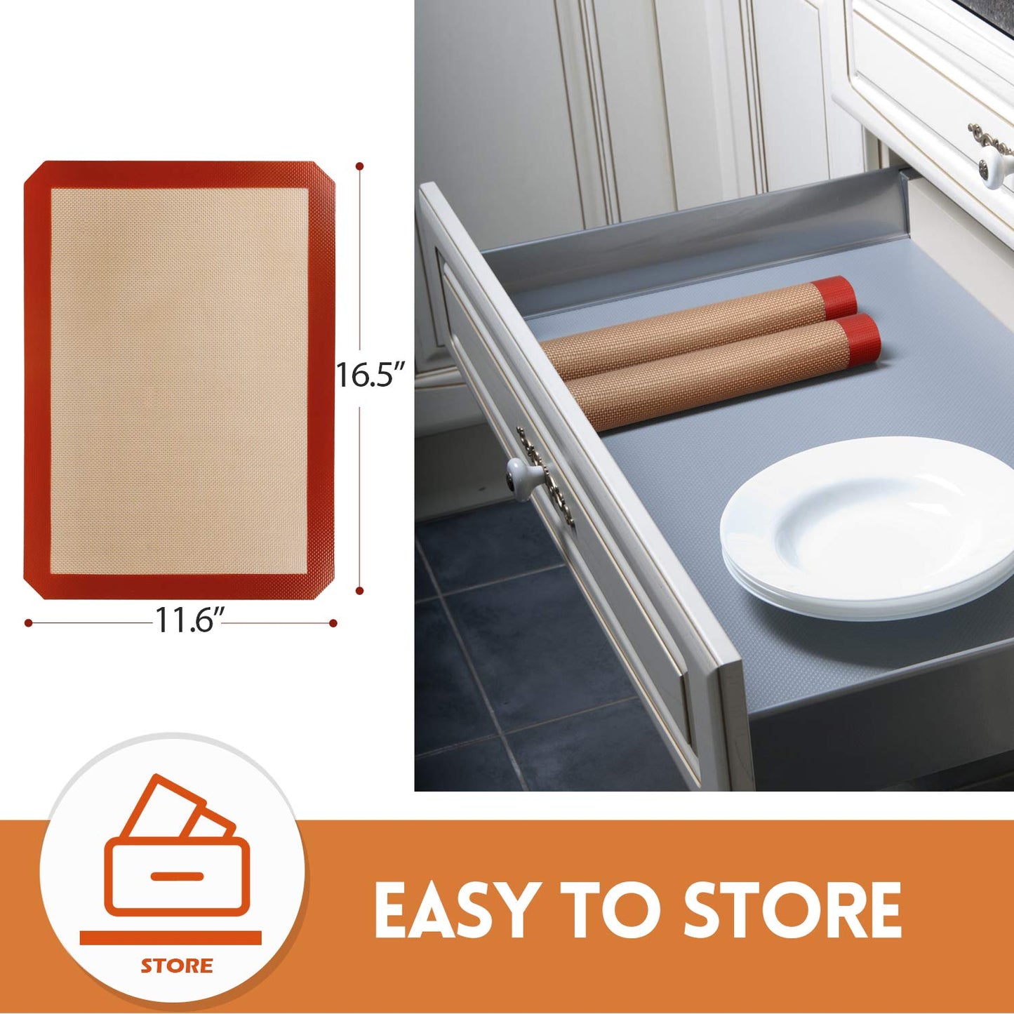 STATINT Non-Stick Silicone Baking Mat, Premium Food Safe - Pack of 2, for Cookie Oven Reusable Mat, 16.5" x 11.6"