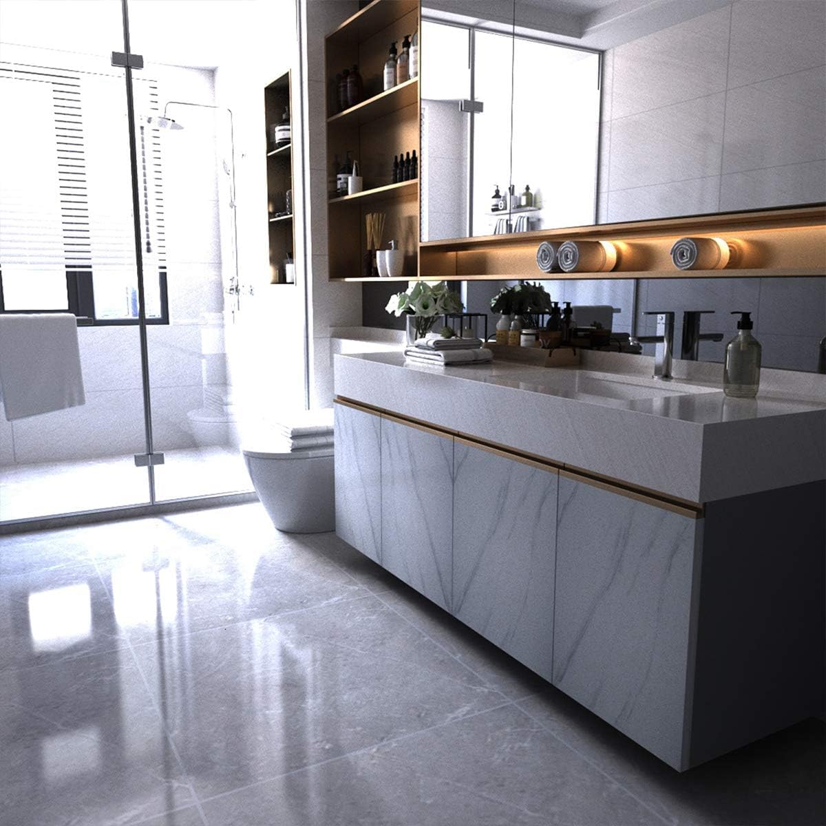 Large White Marble Granite Wallpaper Peel Stick Thicken 31.5x591inch Waterproof Furniture Sticker Self-Adhesive Contact Paper Marble Vinyl Wrap for Countertop Fireplace Backsplash DIY Wall Sticker