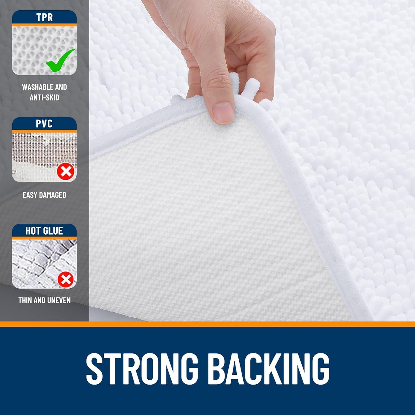 OLANLY Bathroom Runner Rugs - Extra Soft Chenille Bath Mats | 47x24, Quick Dry, Machine Washable, White