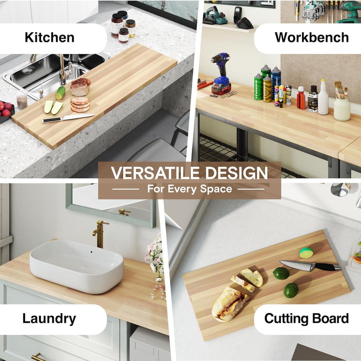 Koby Home 60x25 inch 1.5" Thick Butcher Block Countertop, 5ft 1.5" Unfinished Solid Birch Wood Table Top DIY Wooden Board for Kitchen Island Dining Room,Washer Dryer Workbench, Standing Desk