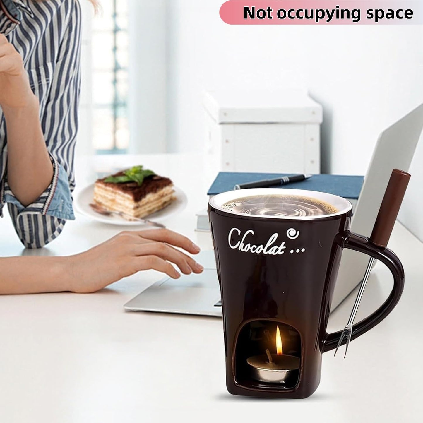 Chocolate Fondue Mug – Ceramic Melting Mug with Forks, Individual Fondue Cups for Chocolate, Cheese, Butter – Perfect Romantic Gift for Couples, Birthday or Valentine’s Day (1PCS-Red)