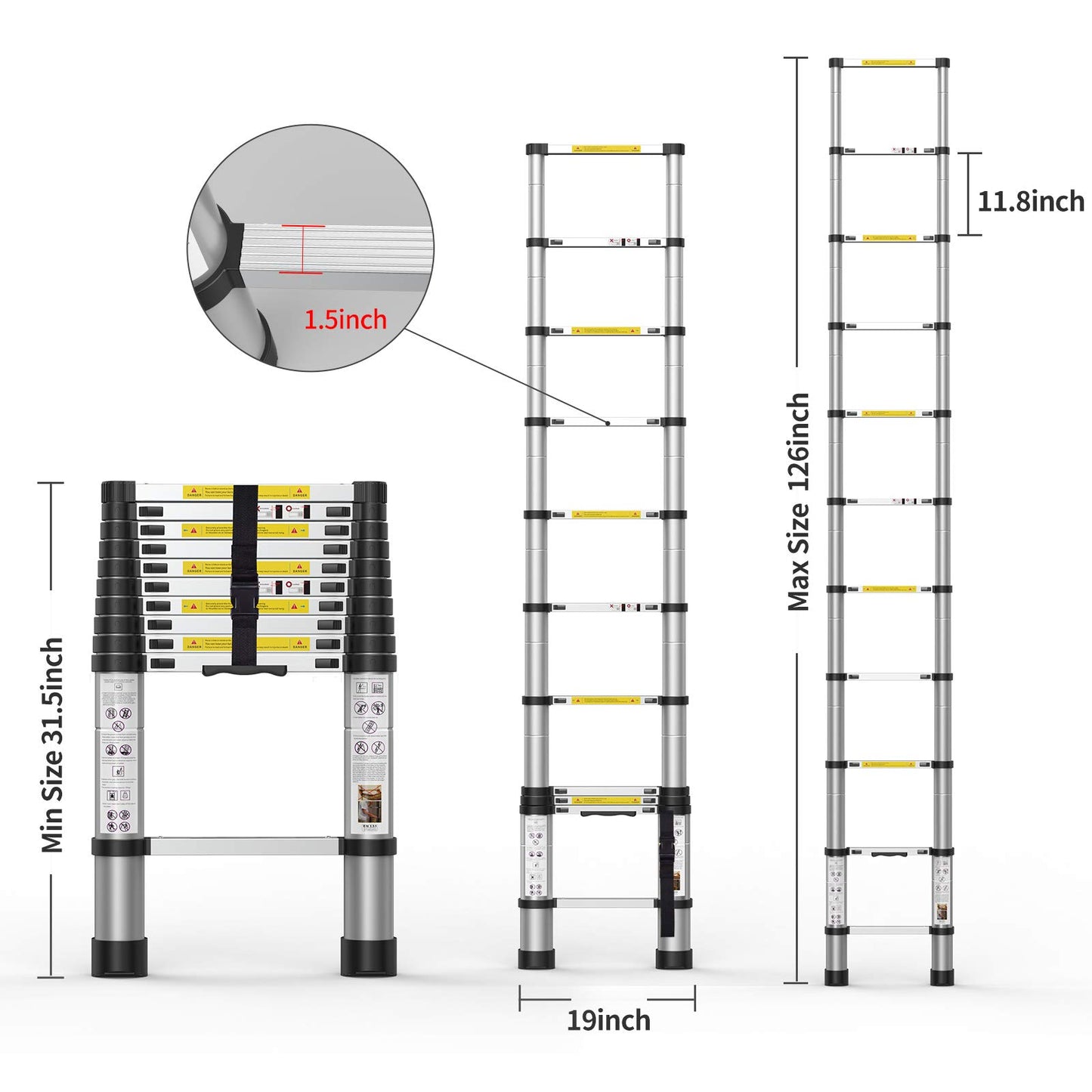 Telescoping Extension Ladder 10.5FT, Aluminum Telescopic Ladders with Carry Bag for Outdoor Indoor Use
