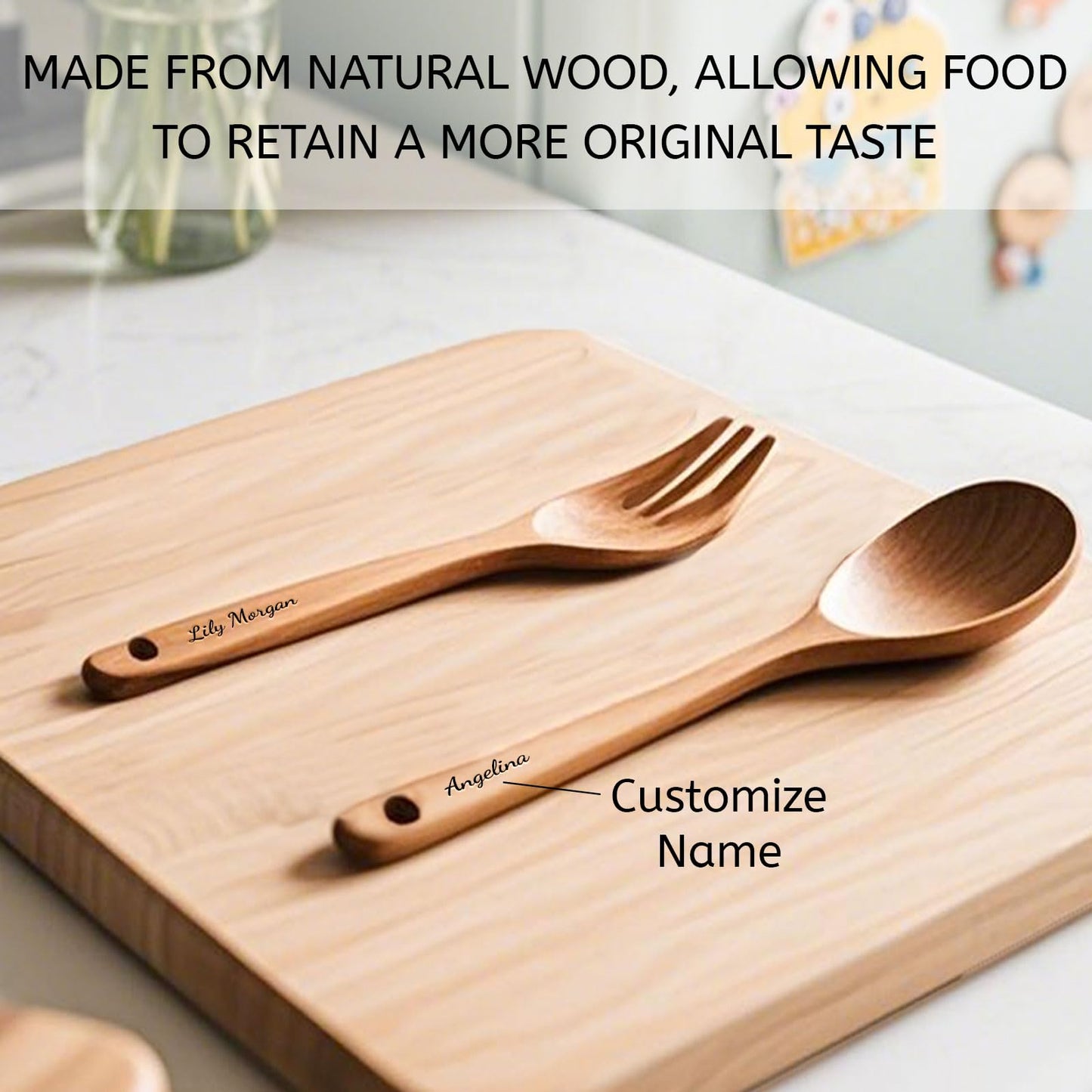 Personalized Salad Tongs for Serving Wooden Salad Servers with Name 10in Wood Spoons and Forks Set Salad Serving Utensils for Kitchen Mixing Tossing Cooking