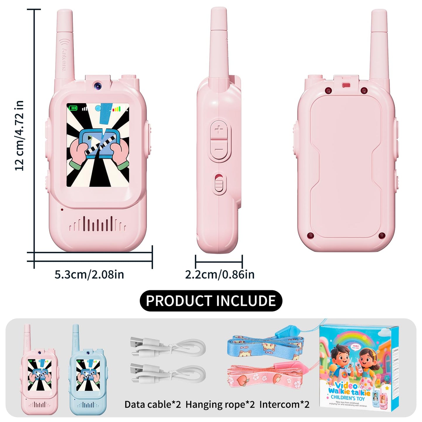 Walkie Talkie for Kids with Video: 2 Pack Rechargeable Toddler Toys with HD Camera & Voice Changer, Long Range Gift Toys for Boy & Girl Age 3-8 for Outdoor Play, Camping (Pink-Blue)