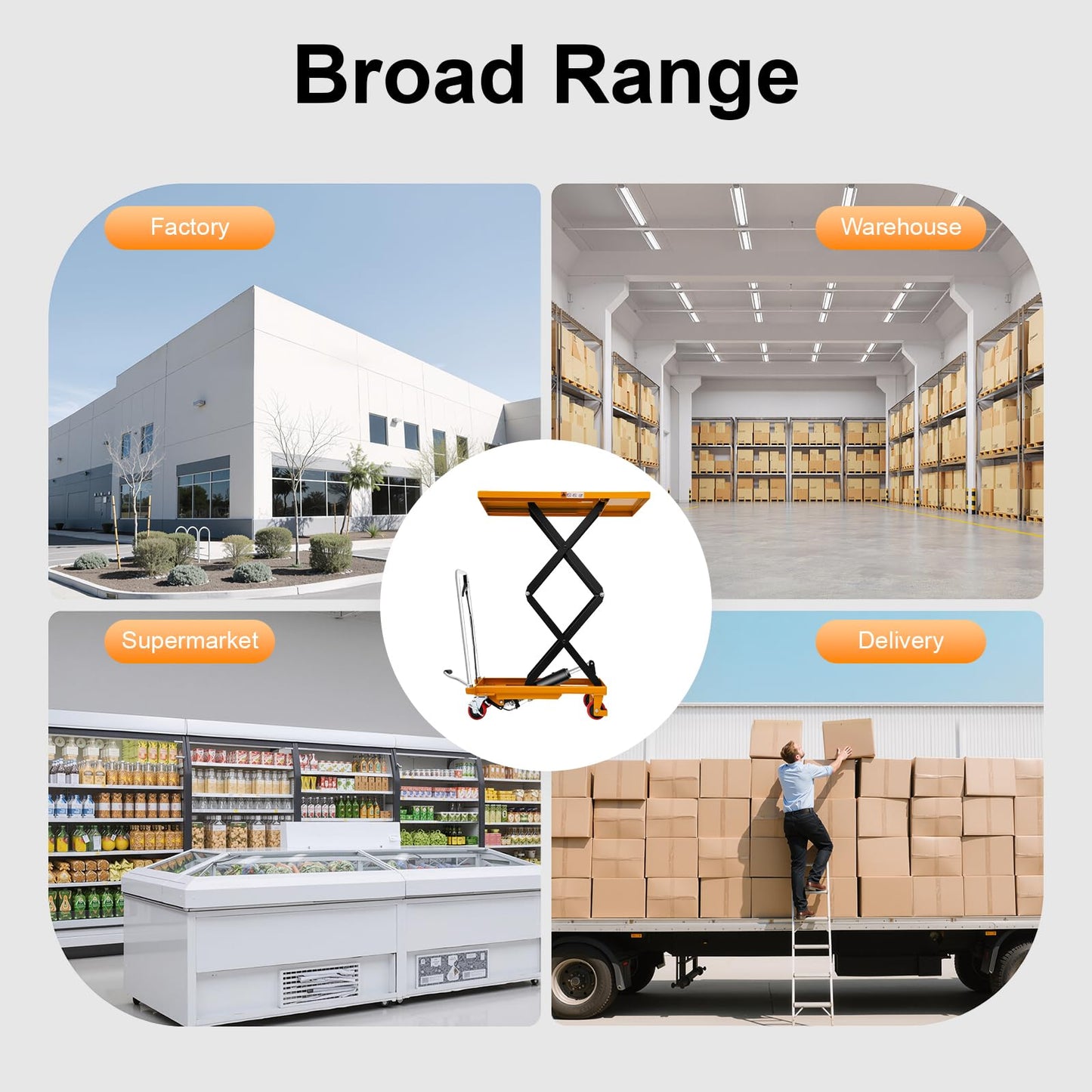 Hydraulic Lift Cart, 770 Lbs Capacity Single Scissor Hydraulic Lift Table, Manual Hydraulic Scissor Cart with Handle & Adjustable Height for Factories Warehouses Supermarkets