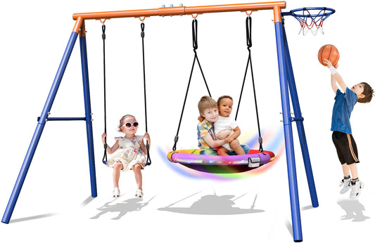 Royalove Swing Set 3-in-1 with Flying Disc Swing for Backyard, Heavy Duty 440lbs Playground Sets for Backyards Swing Set for Kids and Toddlers Age 3-8