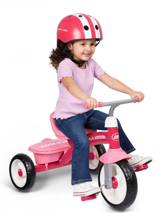 Radio Flyer Pink Rider Trike, for Ages 2.5-5, Adjustable Seat, Steel Construction, Quiet Ride Wheels, Covered Storage Bin, Comfort Grip Handlebars, Easy Carry Seat Handle, Tricycle for Toddlers