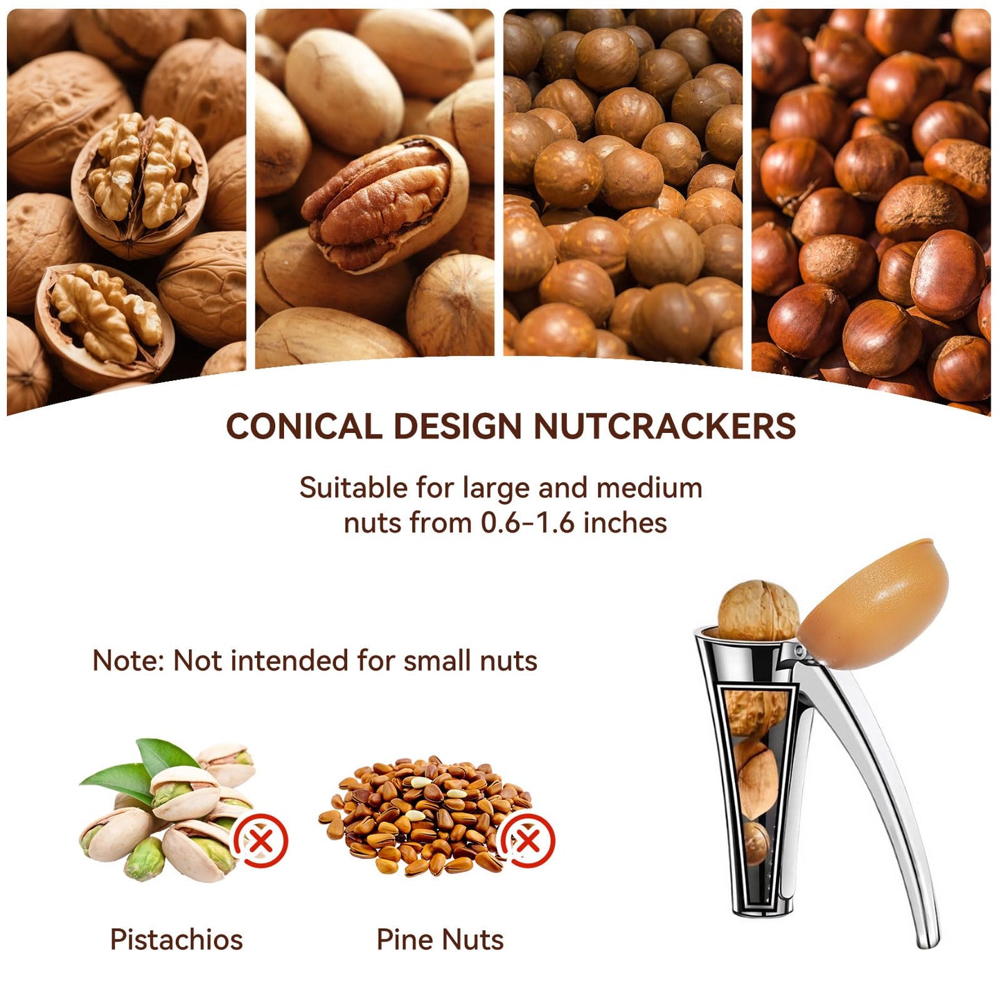 Nut Cracker, Heavy Duty Nutcracker with Splash-Proof Lid, Walnut Cracker Tool with Ergonomic and Self-Retracting Handle -Cracks Large to Medium Sized Nuts With Little Effort