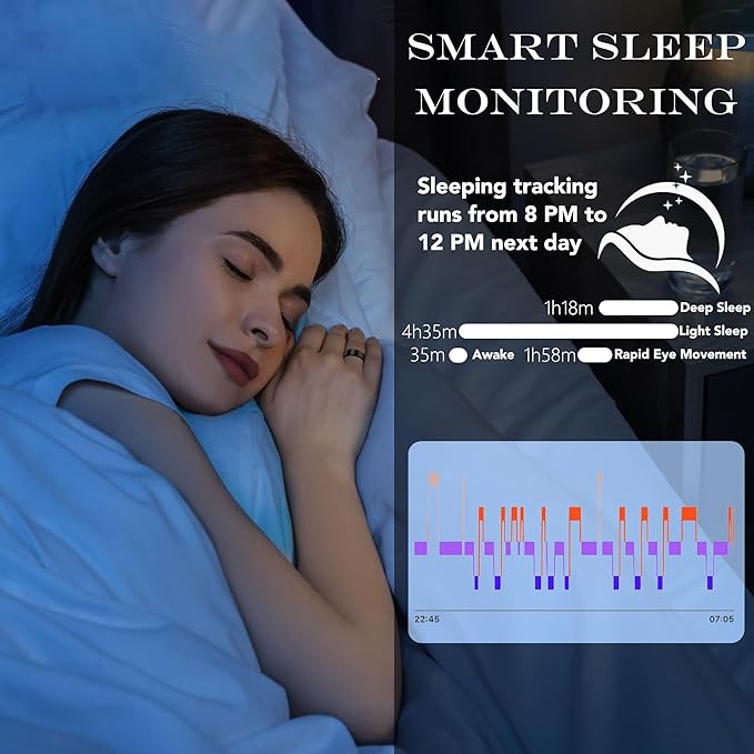 Smart Health Ring for Women Men Fitness Tracker with Heart Rate, Blood Oxygen, Blood Pressure, Sleep Monitoring, Step Counting, IP68 Waterproof for iPhone and Android, No Subscription Fee, Silver 9