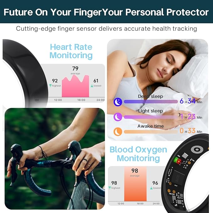 Smart Rings for Women Men,Fitness Tracker Ring,Heart Rate,Blood Oxygen,Blood Pressure,Step Tracker,Sleep Monitoring,No Subscription Fee,IP68 Waterproof Smart Ring for iphone&Android(Gold 13)