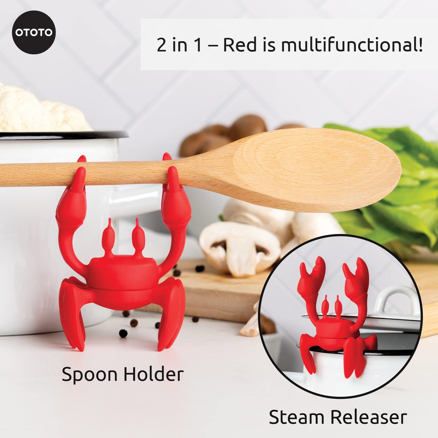 Bundle of 2! OTOTO Jerry the Giraffe Toaster Tongs + OTOTO Red the Crab Silicone Utensil Rest