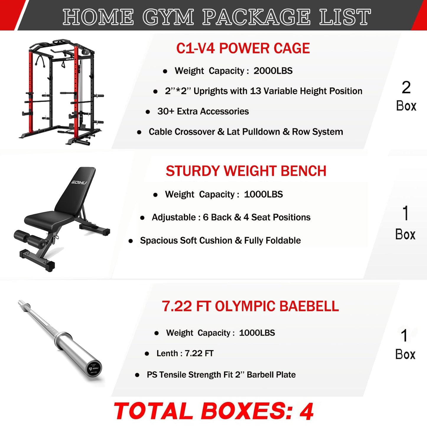 Goimu C1-V4 Power Cage, 2000LBS Squat Rack with LAT Pulldown, Multi-Function Weight Cage Strength Training Machine, Workout Cage with More Attachments for Home Gym Garage (RD Home Gym Package)