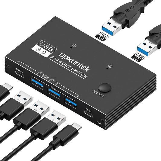 upxuntek 3.0 2 4 5Gbps USB Switch Selector, Computers Sharing USB Devices, High-Speed Switch for Keyboard, Mouse