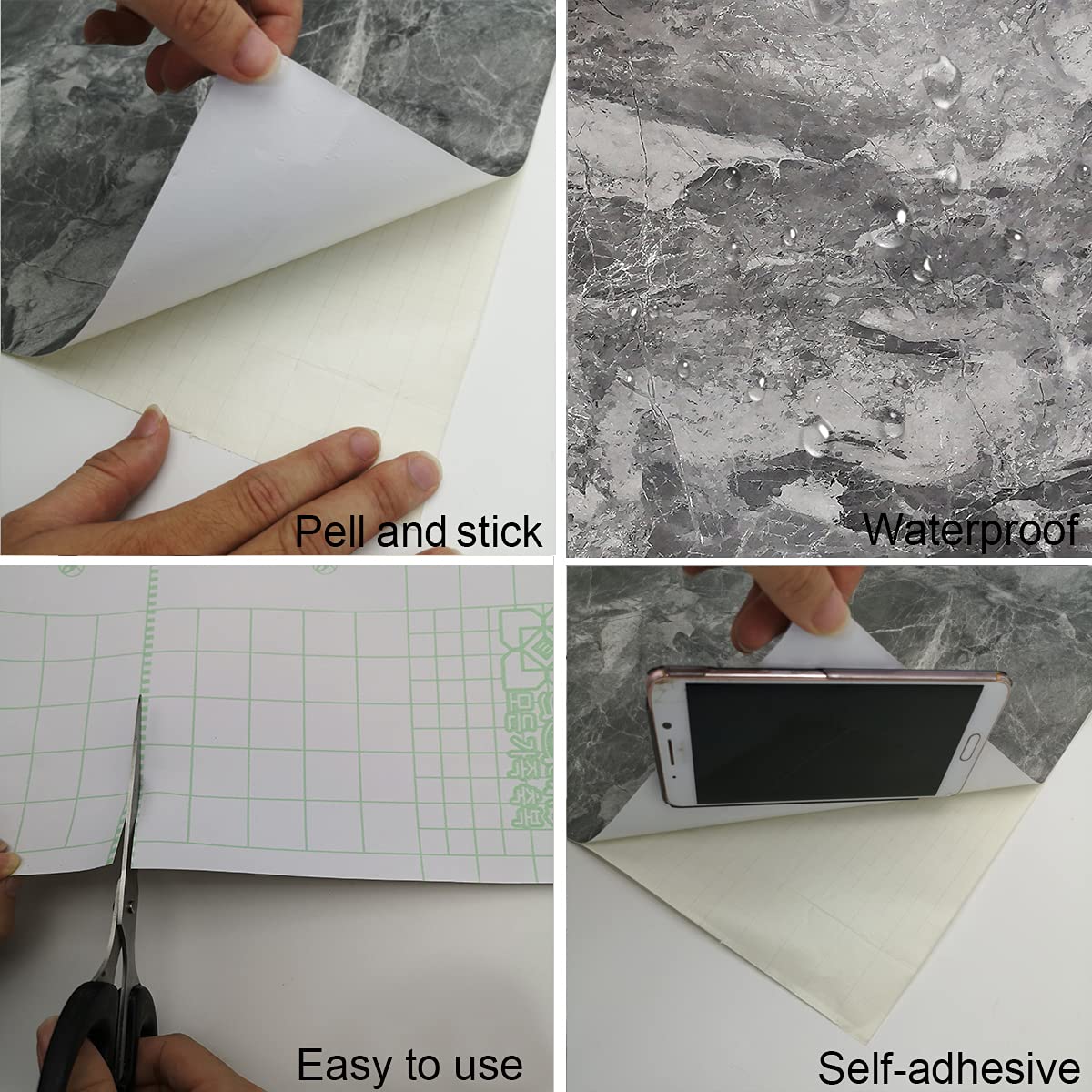 24"x197" Gray Marble Look Contact Paper Textured Grey Granite Wallpaper Peel Stick Counter top Decorative Paper Removable Waterproof Adhesive Thick Matte Wall Paper Roll Kitchen Bathroom Vinyl Wrap