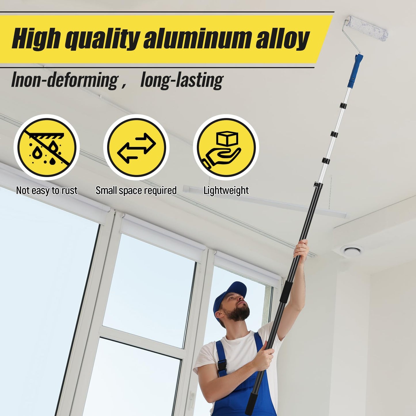 Leriton 7-30 ft Telescopic Extension Pole with Utility Hook, Multi-Purpose Aluminum Pole for Painting, Dusting and New Year Window Cleaning Christmas Lights Installation Without a Ladder (Black)