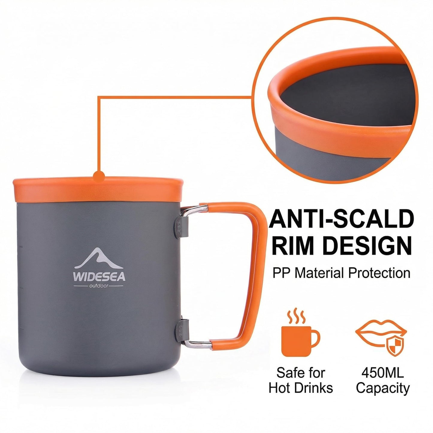 Widesea 1-2 Person Camping Cookware Set – Backpacking Pot with Heat Efficiency Ring, 3300W Folding Stove, 480ML Insulated Aluminum Mug, Utensils & Spice Container – Compact Outdoor Cooking Kit