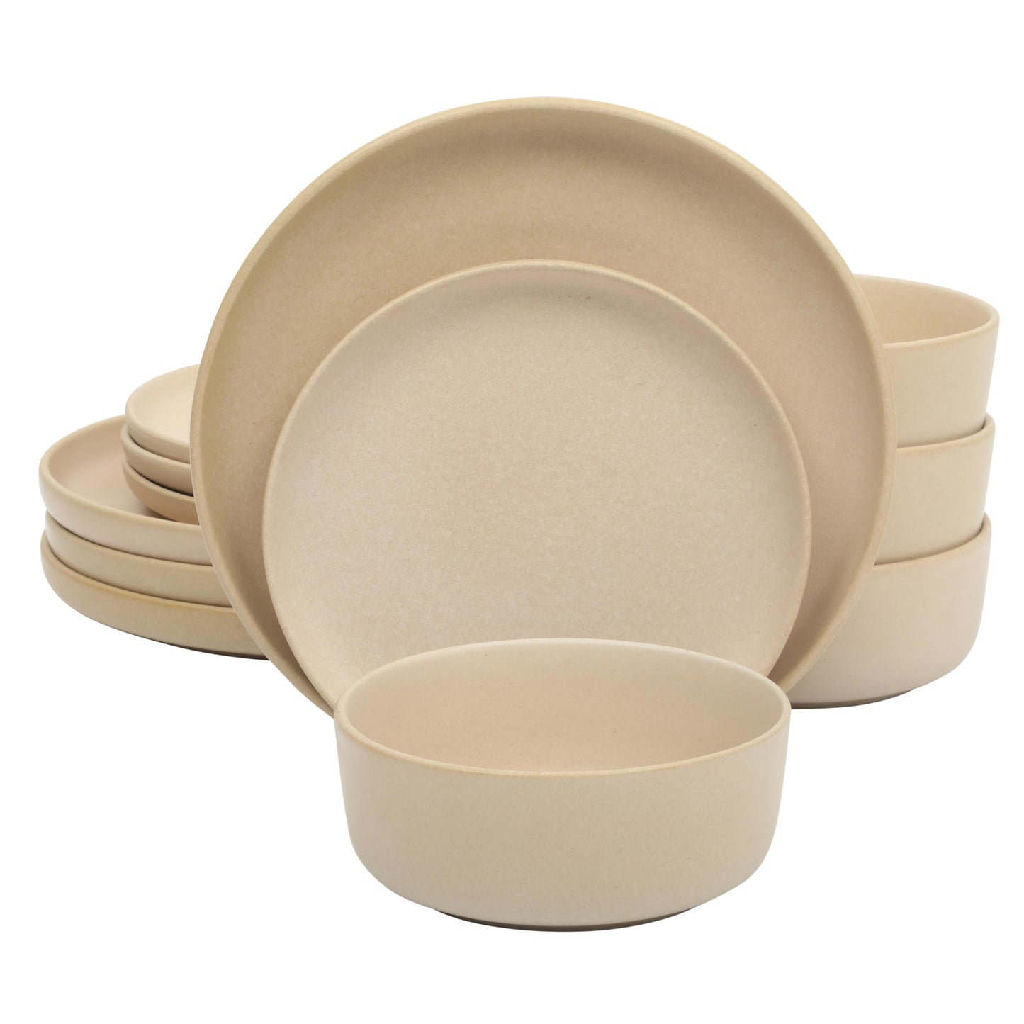 Gibson Elite Pasco 12 Piece (Service for 4) Plates and Bowls Reactive Glaze Dishes Stoneware Ceramic Dinnerware Set - Taupe