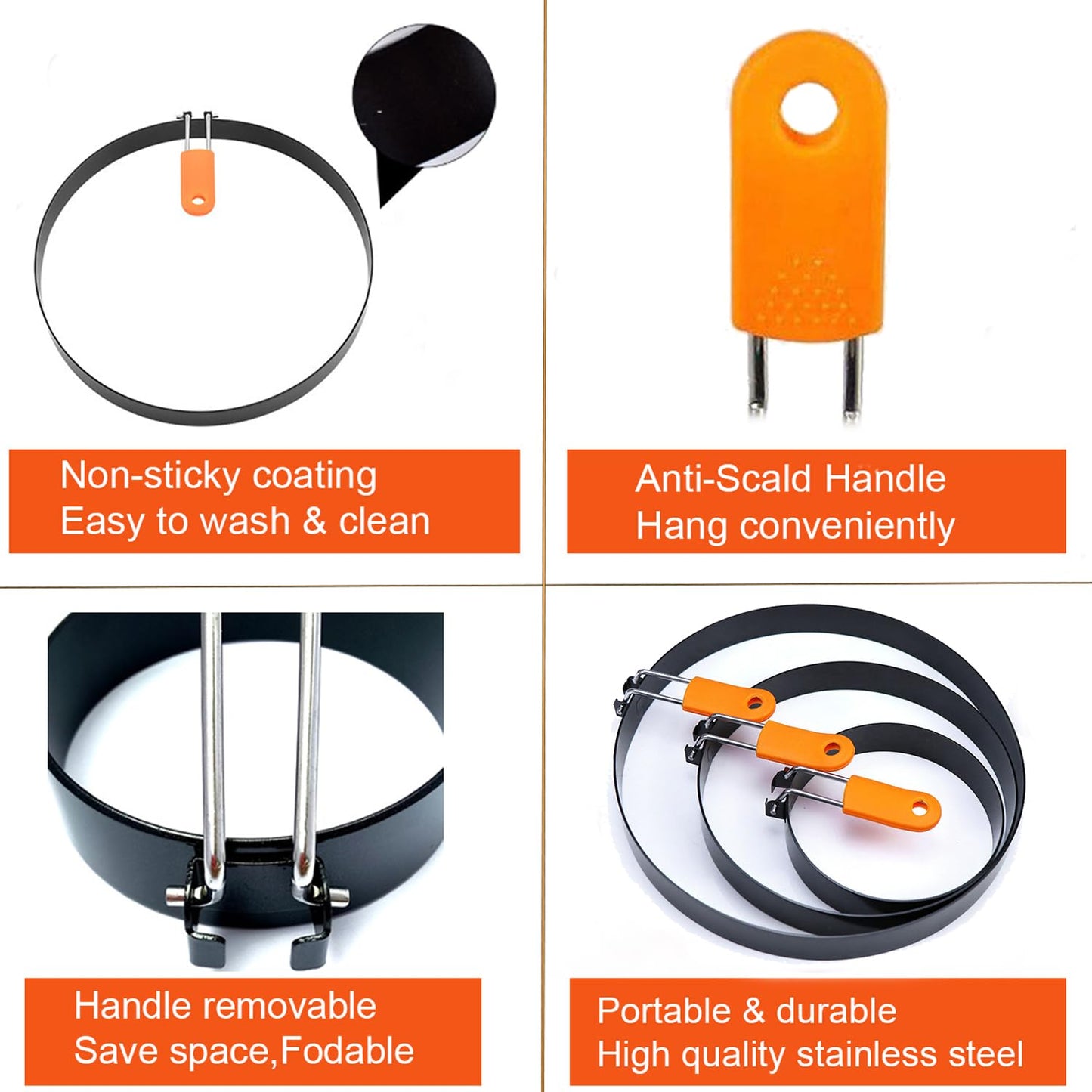 2 Packs 8" Large Omelette Ring for Griddle,8 Inch Stainless Steel Non-stick Omelet Ring, Round Pancake Rings Griddle Omelet Rings with Silicone Handle Grill Oil Brush & Egg Separator
