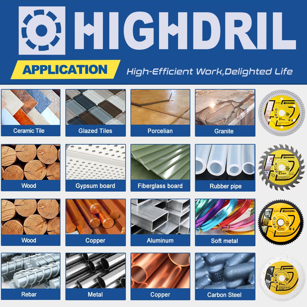 HIGHDRIL 3" 75mm Circular Saw Blade Set 4pcs and HIGHDRIL Diamond Hole Saw Kit