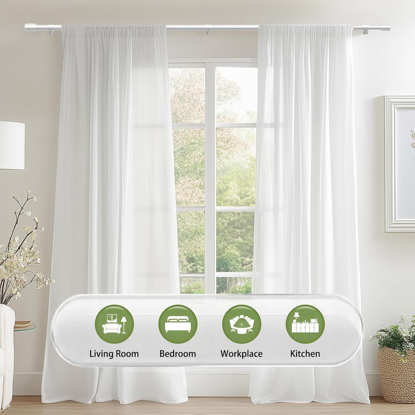 Adjustable 5/8” Diameter Curtain Rods by [Brand Name] | 30-120 Inch for Windows with Brackets