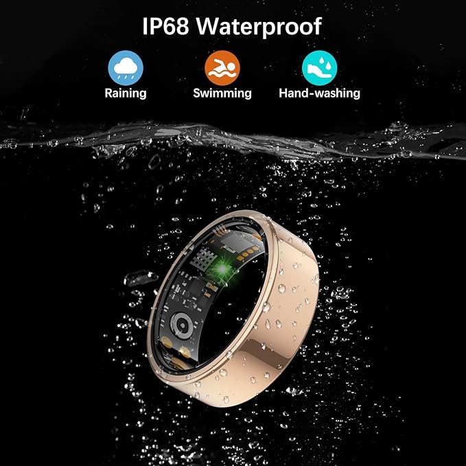 Smart Health Ring for Women Men, Fitness Tracker Ring with Heart Rate, Blood Oxygen, Sleep Tracker, Step Tracker, No Subscription Fee, IP68 Waterproof Smart Ring for iPhone & Android (Rose Gold, 9#)