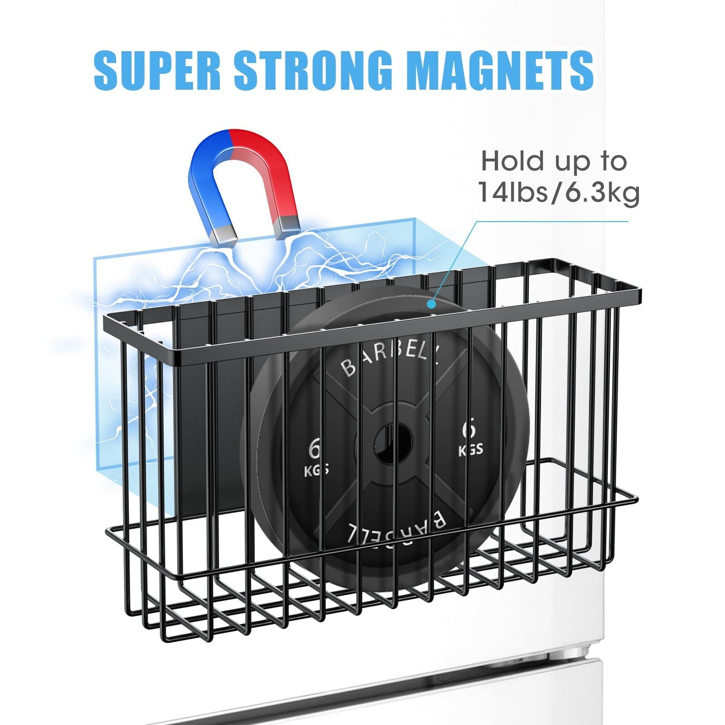 NiHome Magnetic Metal Basket Organizers, Dryer Ball Holder, 2PCS Medium & Small, Versatile Storage for Kitchen & Office Holds Up to 14 lbs, Easy Attach to Refrigerator or Any Magnetic Surface(Black)