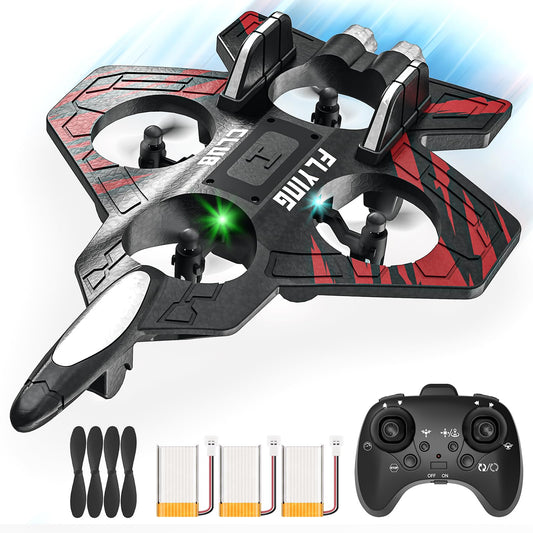 RC Plane - RC Airplane Fighter, Foam Remote Control Airplanes, RC Plane Fighter Jet with Auto Hover, Headless Mode 3D Flip Colorful LED Lights & 3 Batteries