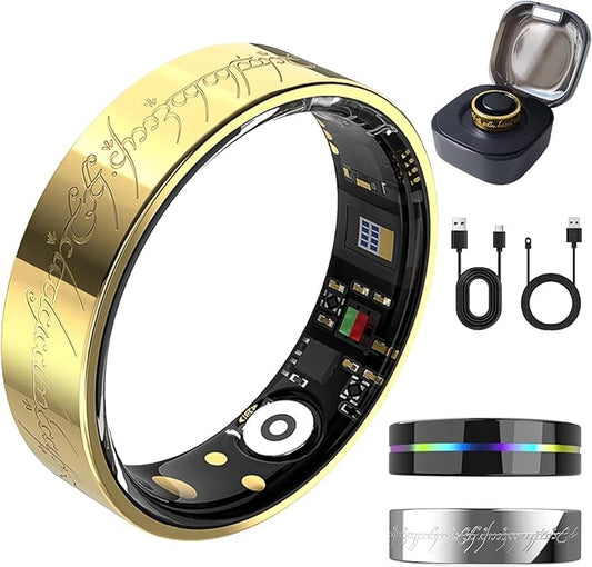 Ultra Smart Ring for Women Men,Health Fitness Tracker with Sleep/Blood Pressure/Oxygen Monitoring, Heart Rate & Activity Tracking,IP68 Waterproof, 5+Day Battery,No Subscription Fee 1-Gold 7