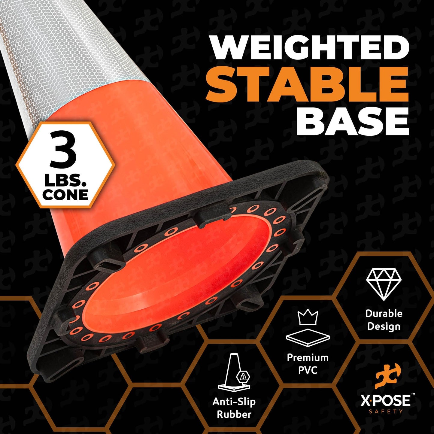 Xpose Safety 18" Orange Traffic Cones 6" Collar - Bulk Half Pallet 450 Pack Multipurpose PVC Plastic Safety Cone for Parking, Soccer, Caution, Kids, and Construction - Custom Stenciling Available