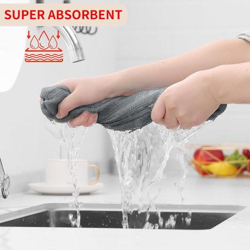 Homaxy 100% Cotton Waffle Weave Dish Towels - Ultra Soft & Absorbent Quick-Drying, 13 x 28 Inches, Grey | 12-Pack