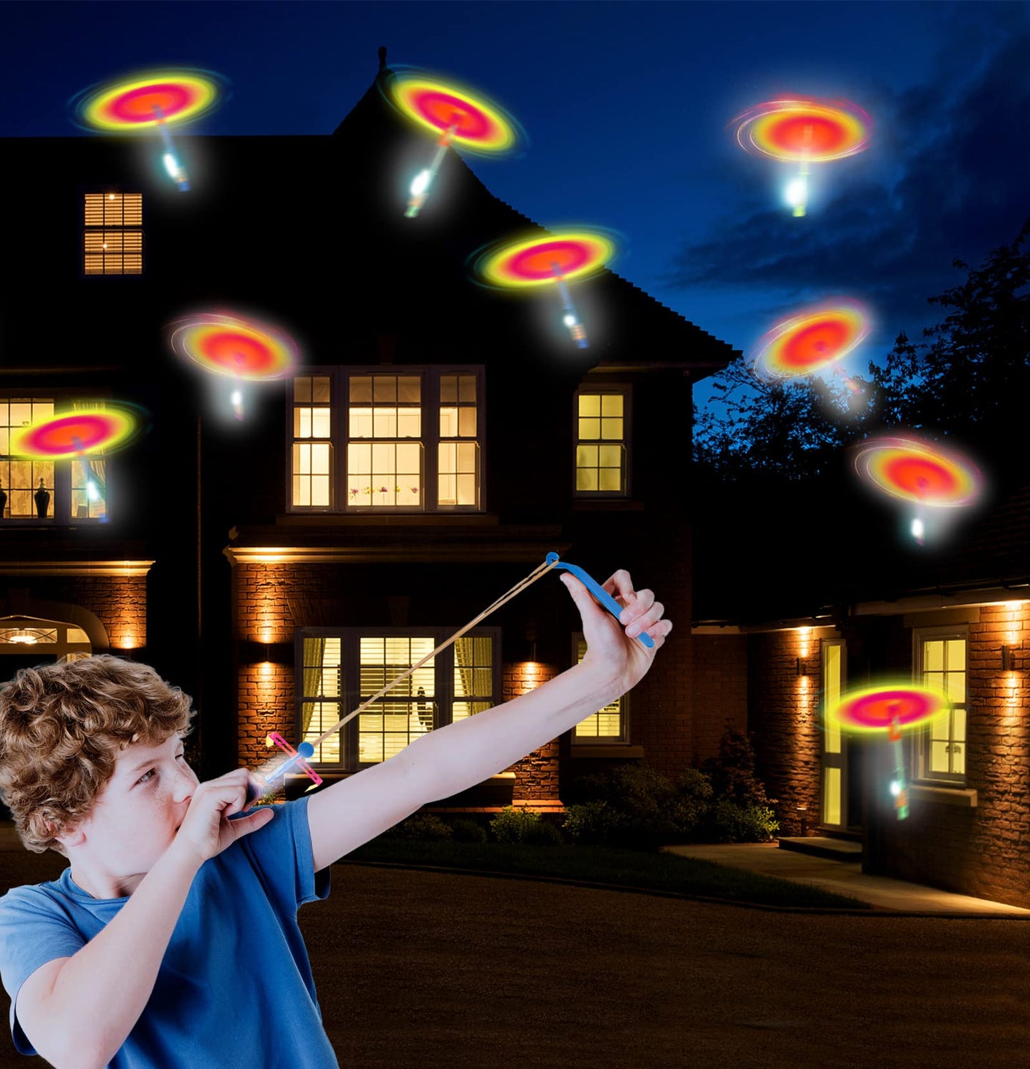 60pcs Led Arrow Helicopter Flying Toy Party Fun Gift Elastic Slingshot Flying Copters Birthdays Summer Day Party Favors Outdoor Game for Kids