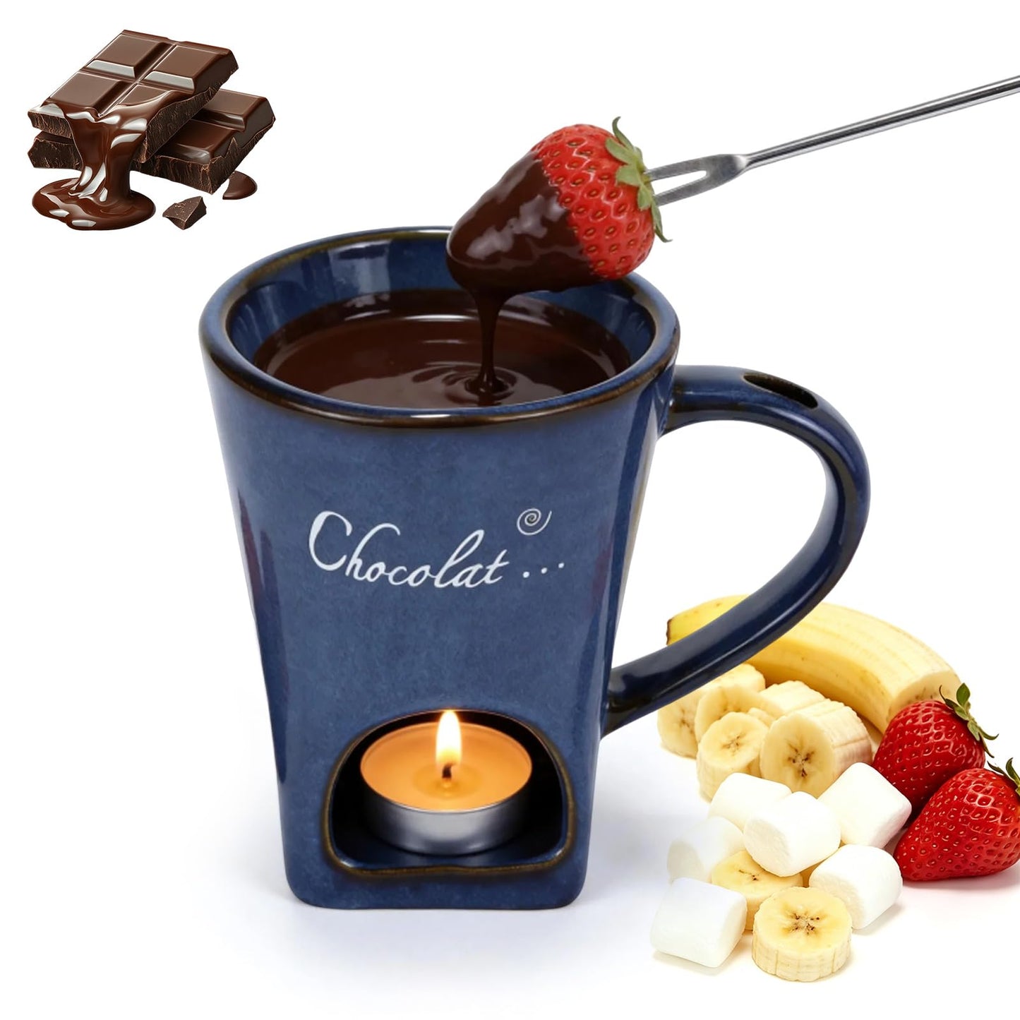 Chocolate Fondue Mug with Fork Sweet Ceramic Personal Chocolate Melting Cup Chocolate Fondue Mug Ideal Gifts for Birthday Date Night Birthday Wedding Gifts (Kiln Transformation)