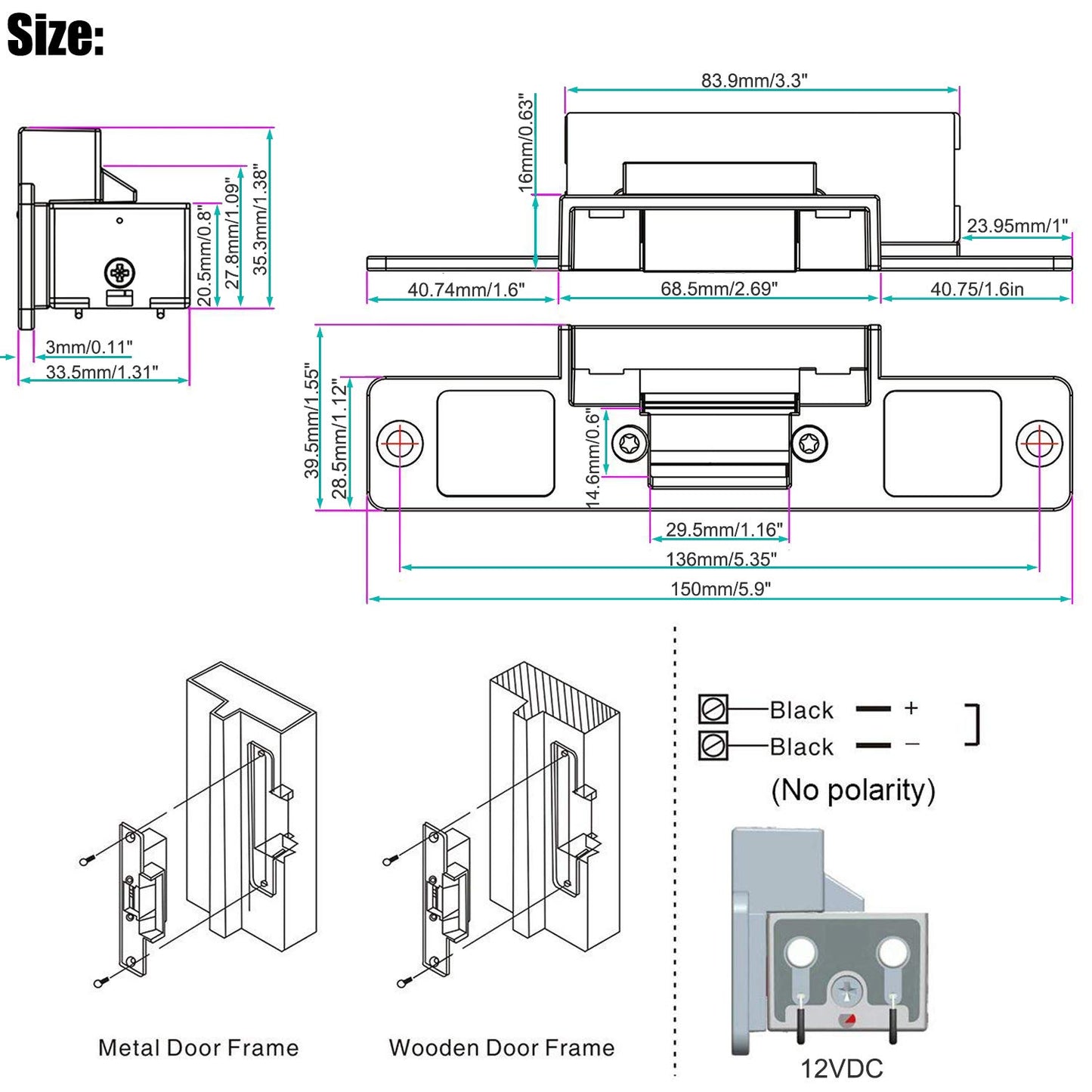 UHPPOTE Access Control Electric Strike Door Lock Fail-Secure Kit System with Remote Control