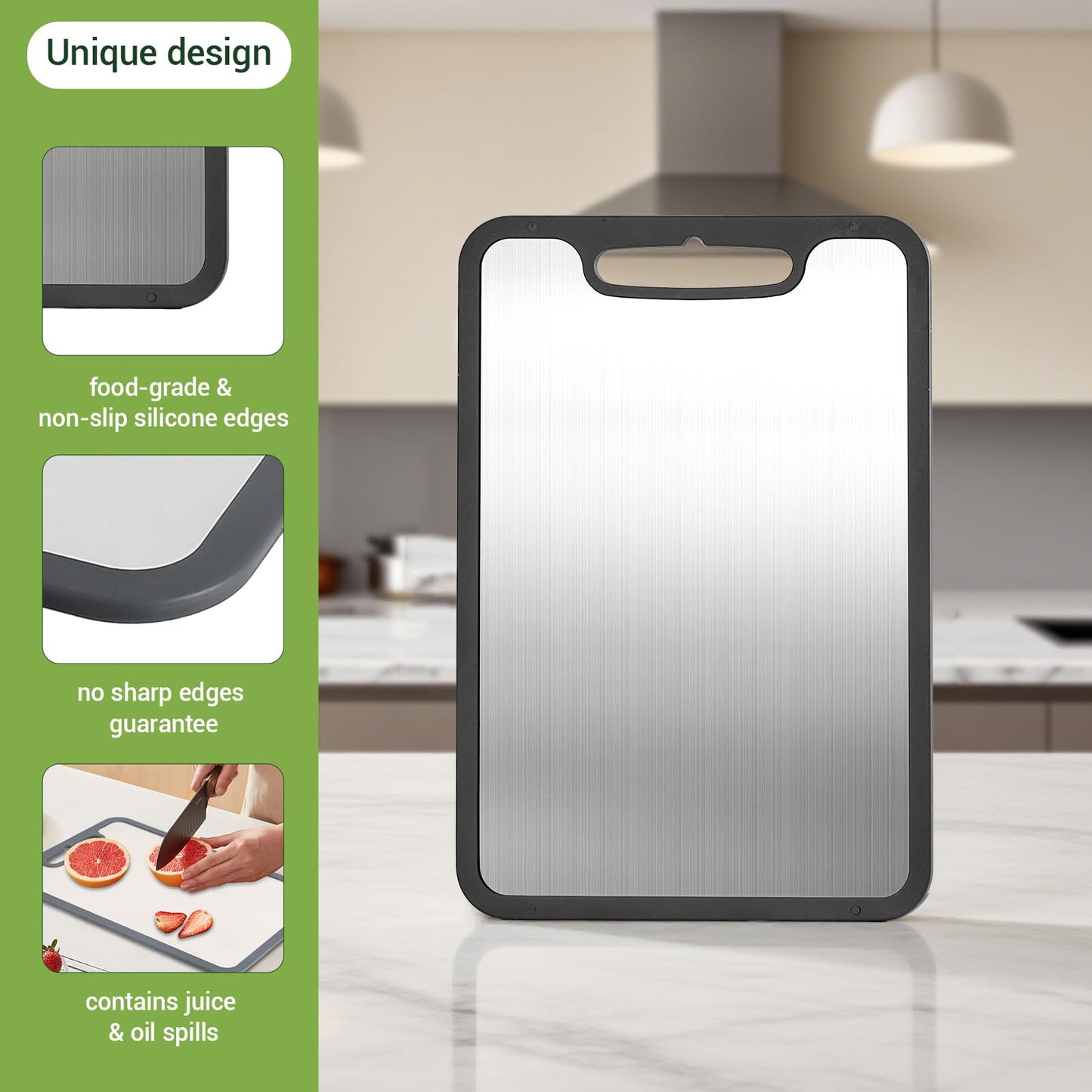 Titanium Cutting Boards for Kitchen & Camping,Metal Cutting Board,Silicone Edge for Non-Slip & Non-Cut,Built-in Handle,Long Lasting,Stain Resistant,Rust Resistant, Small(11.41''×7.87'')