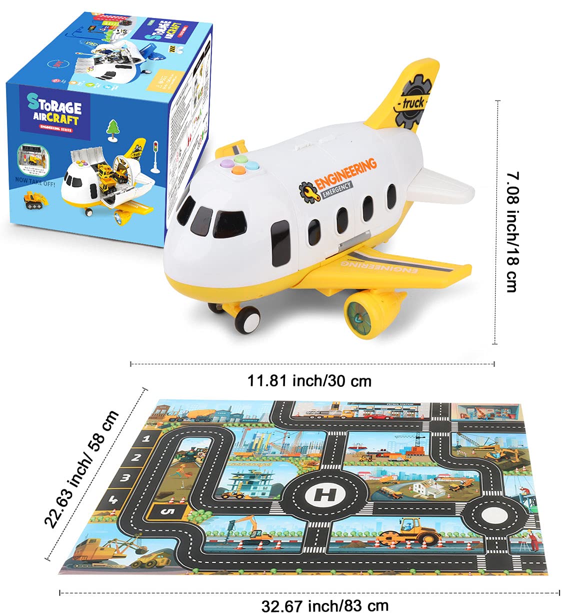 Dwi Dowellin Construction Airplane Toys,Car Toys Set with Light and Sound，Great Birthday Gifts for 3 4 5 6 Years Old Boys (Medium)