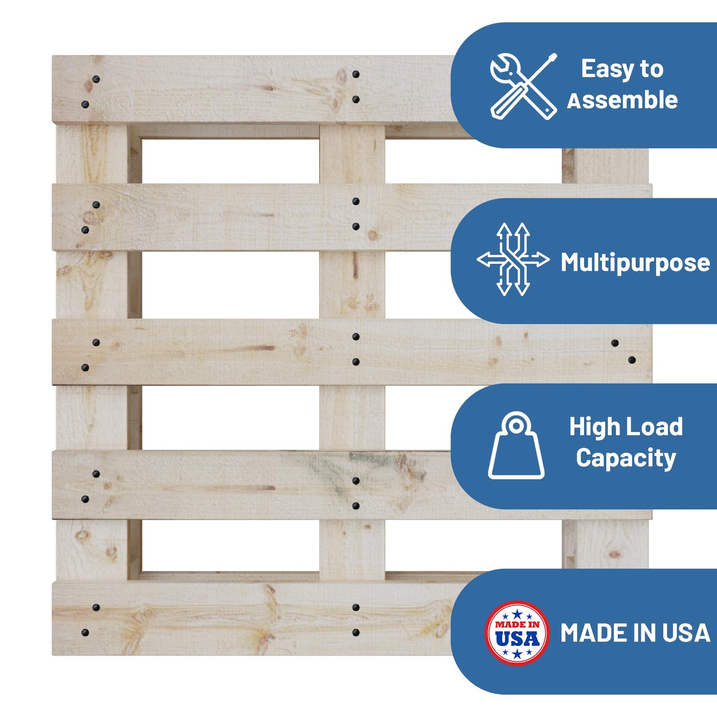 Greaton, 48x24x5 Wooden Pallet Kit, Heavy-Duty Industrial Grade Pinewood, Unassembled Flat-Pack, Stackable & Reusable, Lightweight Floor Pallet, Warehouse, Supermarket & Indoor Storage, 5-Pack