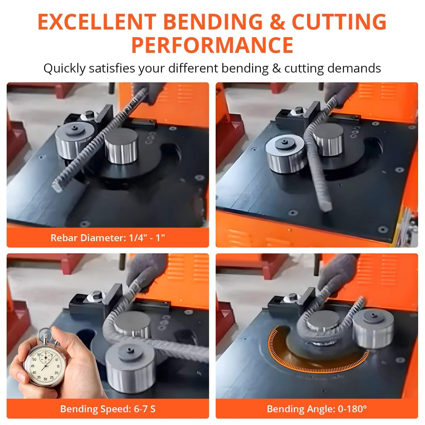 3000W Electric Rebar Bender, 6-7 Seconds Fast Bending Machine, 0-180° Accurate Portable Rebar Bender for 1/4 inch to 1.3 inch Steel Bar