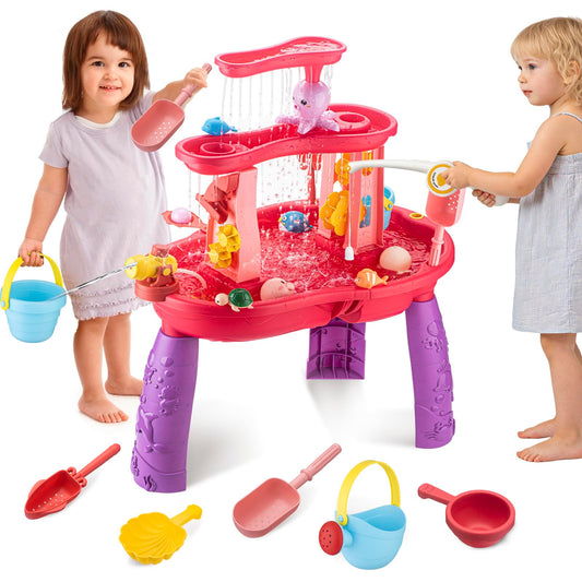 Water Table for Toddlers 3-5 Outdoor Toys for Kids Ages 4-8 3-Tier Kids Sand Water Table with Fishing Game Set Activity Sensory Table Summer Gift Beach Outside Toys for Toddler Girl