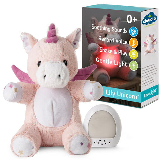 Cloud b Lily the Unicorn: Portable Baby Sound Machine & White Noise Soother. 8 Calming Lullabies & Nature Sounds. Travel-Ready Infant Sleep Aid & Nursery Registry Essential